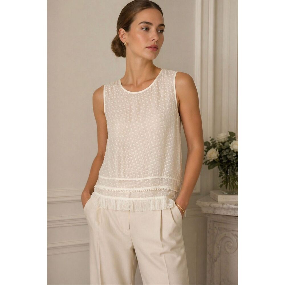 NWOT Proenza Schouler Silk Dot Textured Layered Tank Top Ivory Boho